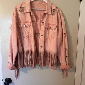 Boho fringe denim jacket s large